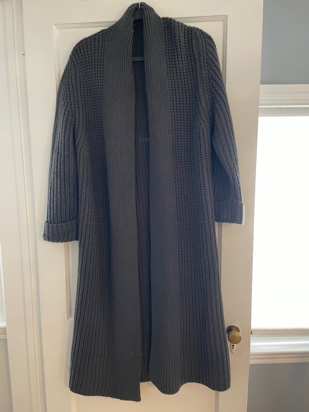 Long Open-Front Chunky Knit Cardigan Sweater - Charcoal
